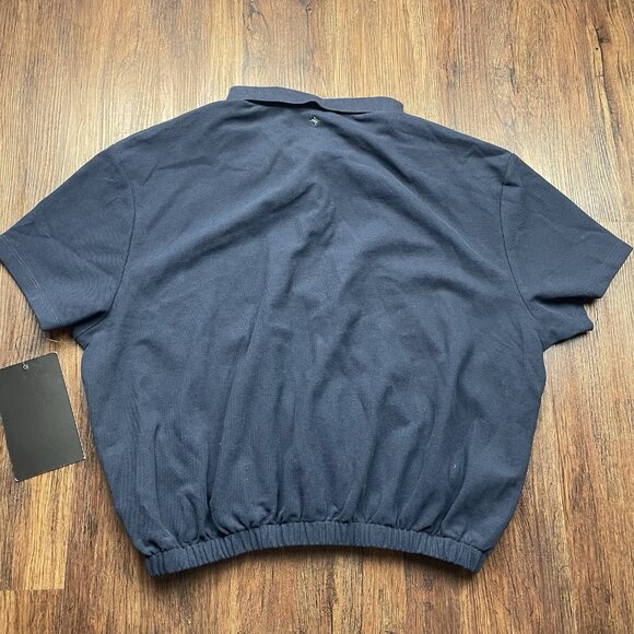 NEW Tuckernuck Top Women's L Navy Blue Polo Shirt Elastic Waist Short Sleeves - Picture 2 of 7